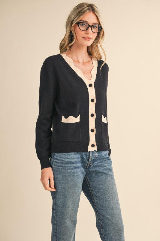 Black Almond Scalloped Cardigan