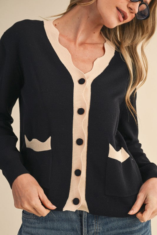 Black Almond Scalloped Cardigan