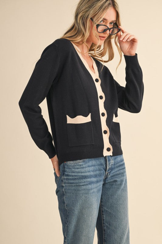 Black Almond Scalloped Cardigan