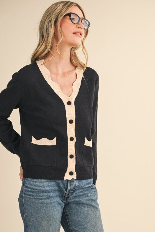 Black Almond Scalloped Cardigan