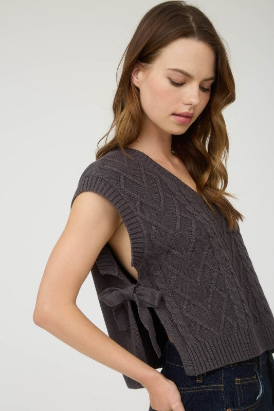 Charcoal Cable Knit Sweater Vest