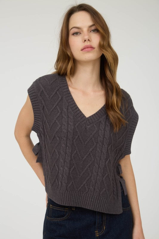 Charcoal Cable Knit Sweater Vest
