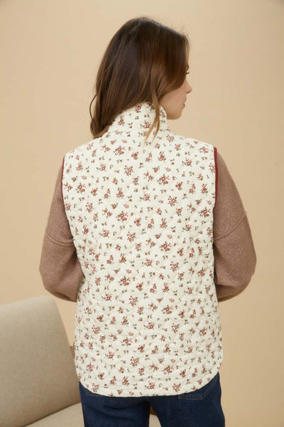 Floral Quilted Zip-up Puffer Vest