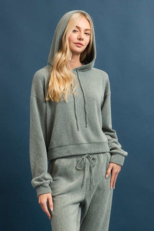 Green Moss Ribbed Hoodie