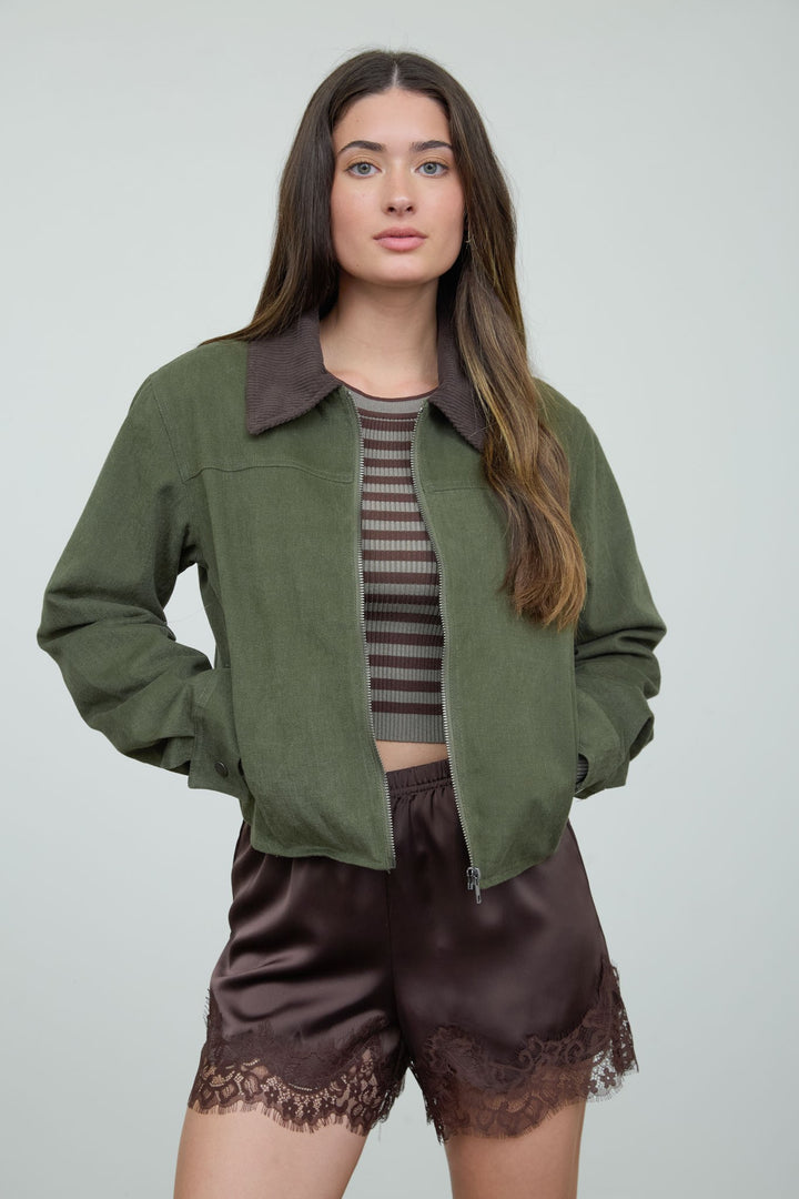 Dark Olive Corduroy Collar Jacket