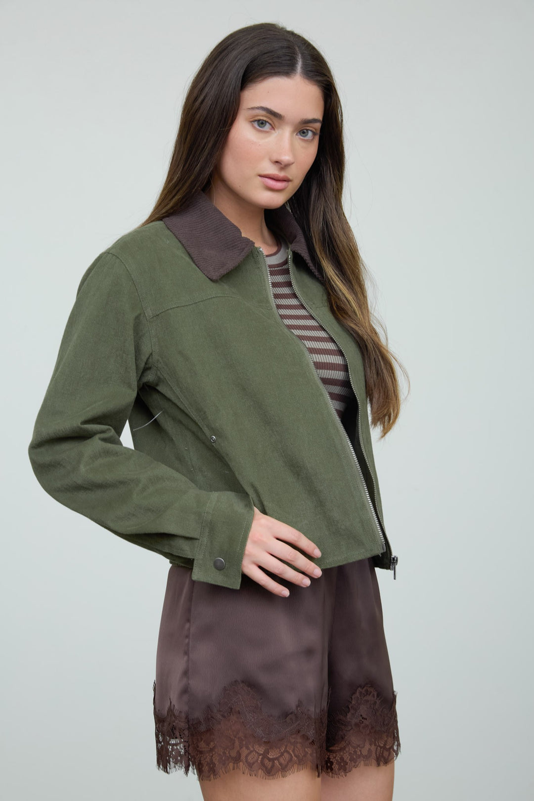 Dark Olive Corduroy Collar Jacket