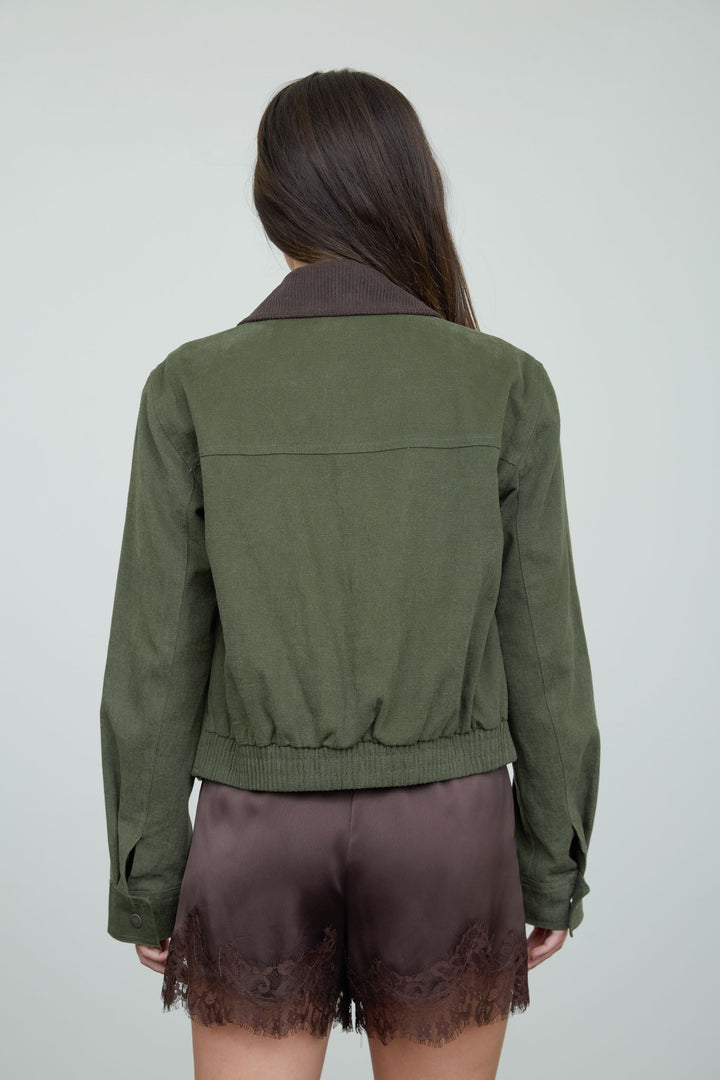Dark Olive Corduroy Collar Jacket