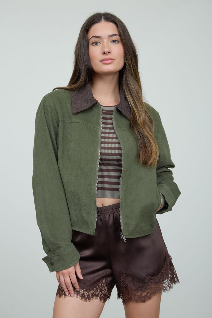 Dark Olive Corduroy Collar Jacket