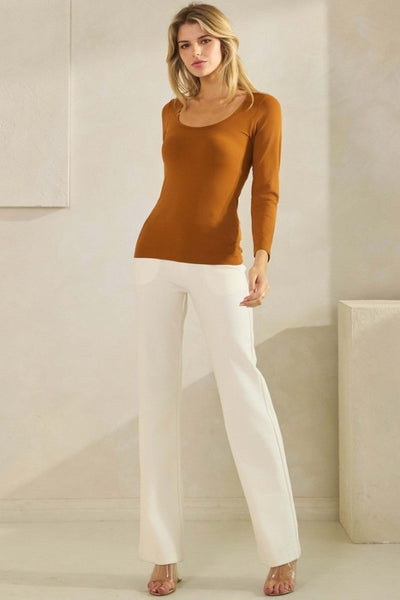 Caramel Round Neck Seamless Long Sleeve Top