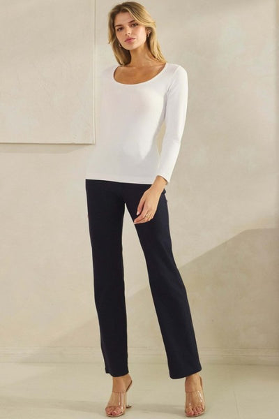 White Round Neck Seamless Long Sleeve Top