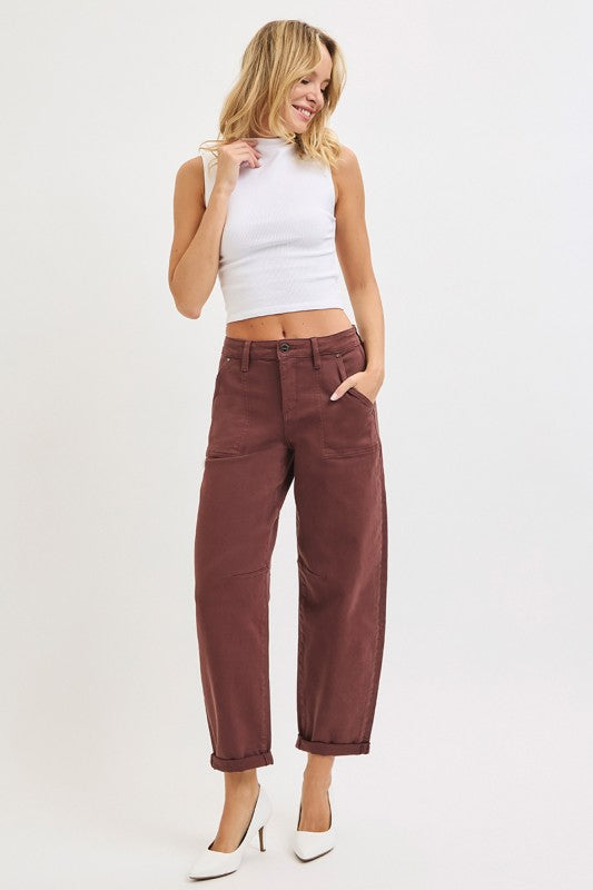 Risen Chocolate High Rise Barrel Pants