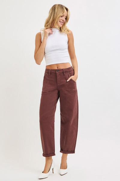 Risen Chocolate High Rise Barrel Pants