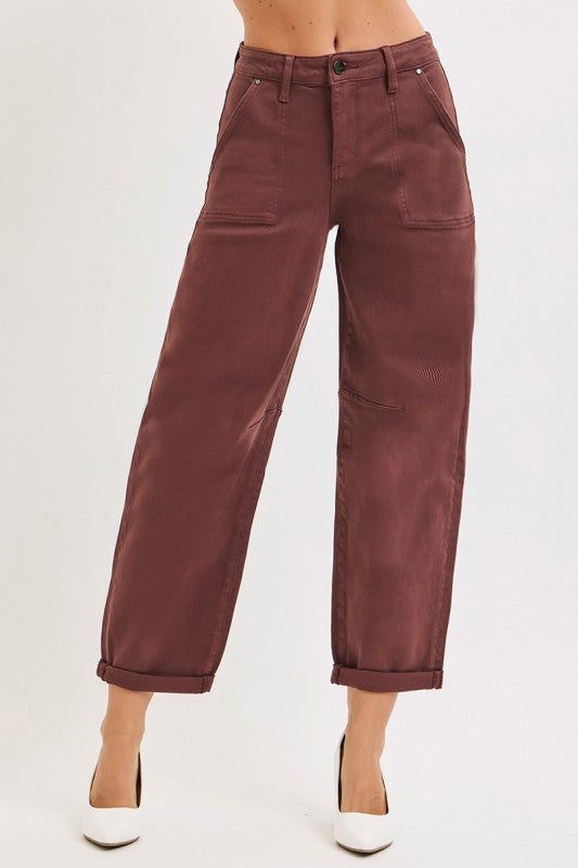 Risen Chocolate High Rise Barrel Pants