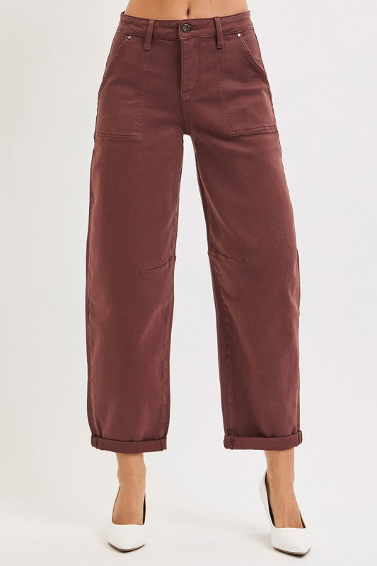 Risen Chocolate High Rise Barrel Pants