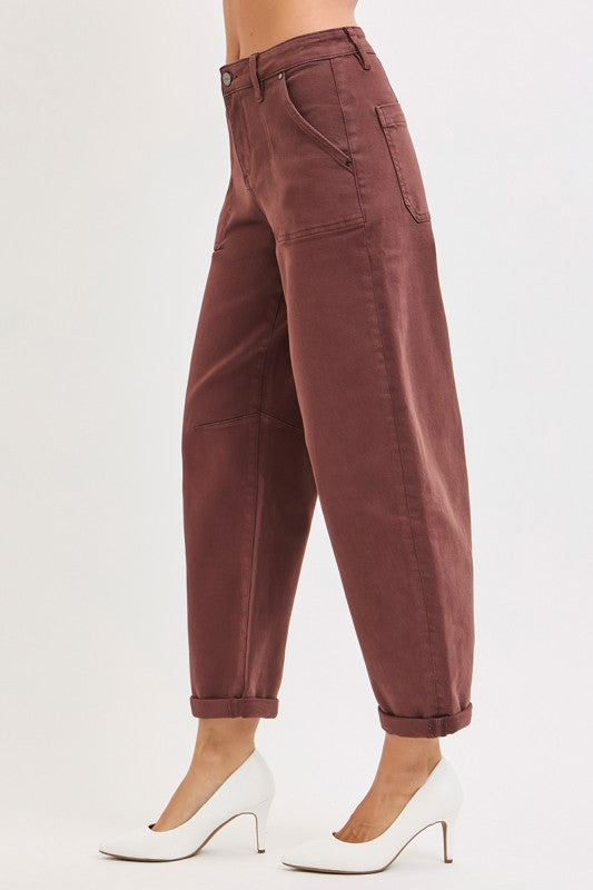 Risen Chocolate High Rise Barrel Pants