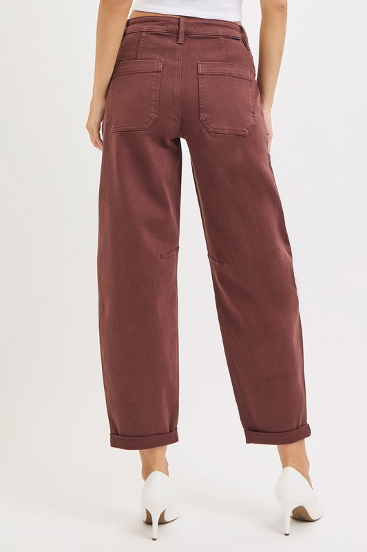 Risen Chocolate High Rise Barrel Pants