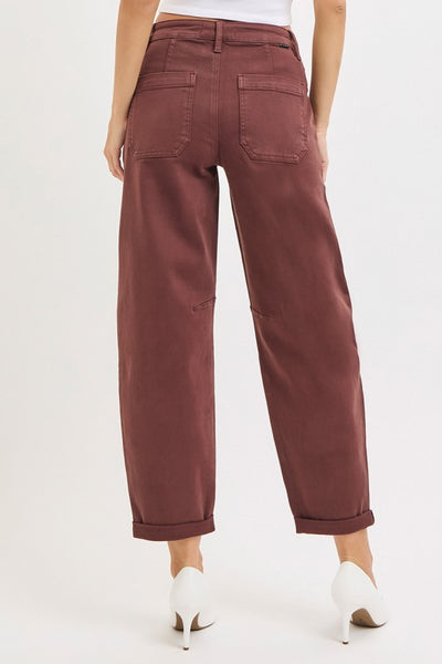 Risen Chocolate High Rise Barrel Pants