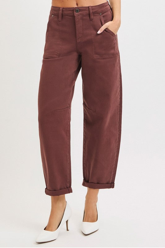 Risen Chocolate High Rise Barrel Pants