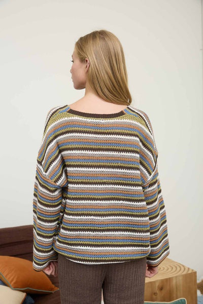 Brown Multicolor Stripe Button Down Cardigan