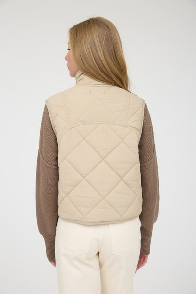 Khaki Snap Button Quilted Puffer Vest