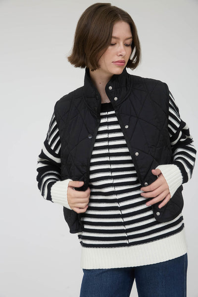 Black Snap Button Quilted Puffer Vest