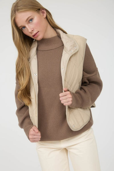 Khaki Snap Button Quilted Puffer Vest