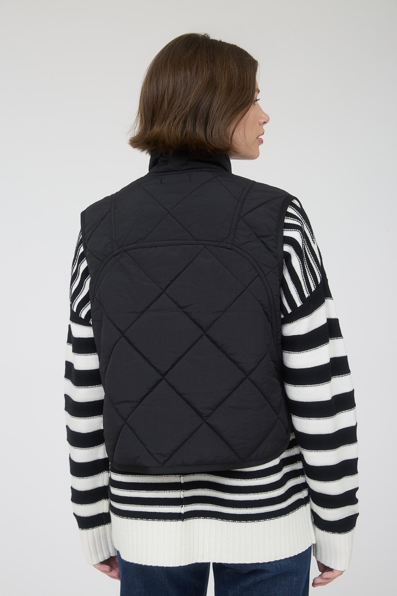 Black Snap Button Quilted Puffer Vest