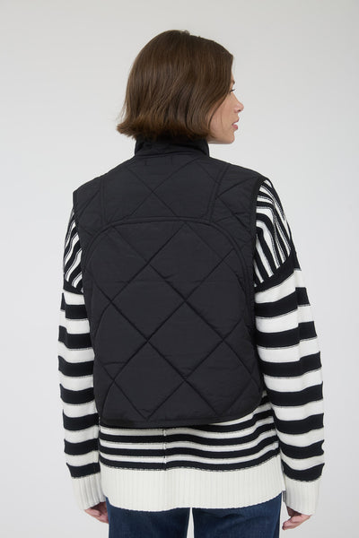 Black Snap Button Quilted Puffer Vest