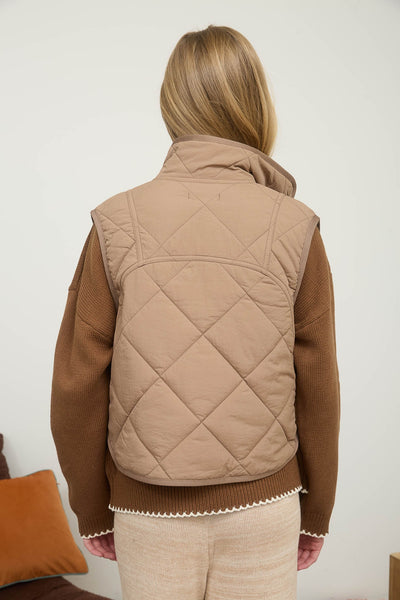 Mocha Snap Button Quilted Puffer Vest