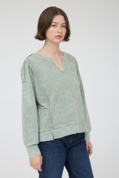 Moss Washed Split Neck Top