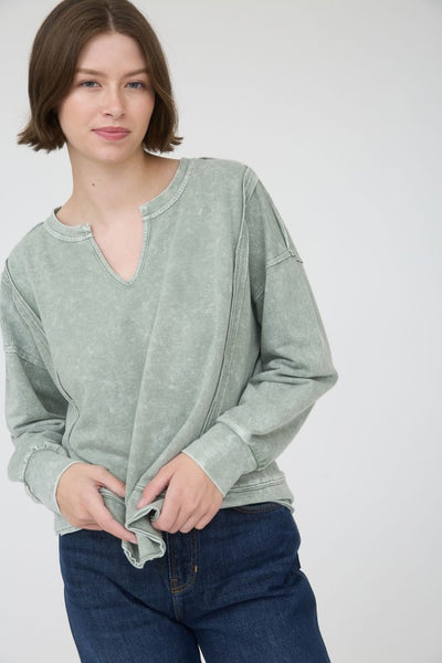 Moss Washed Split Neck Top