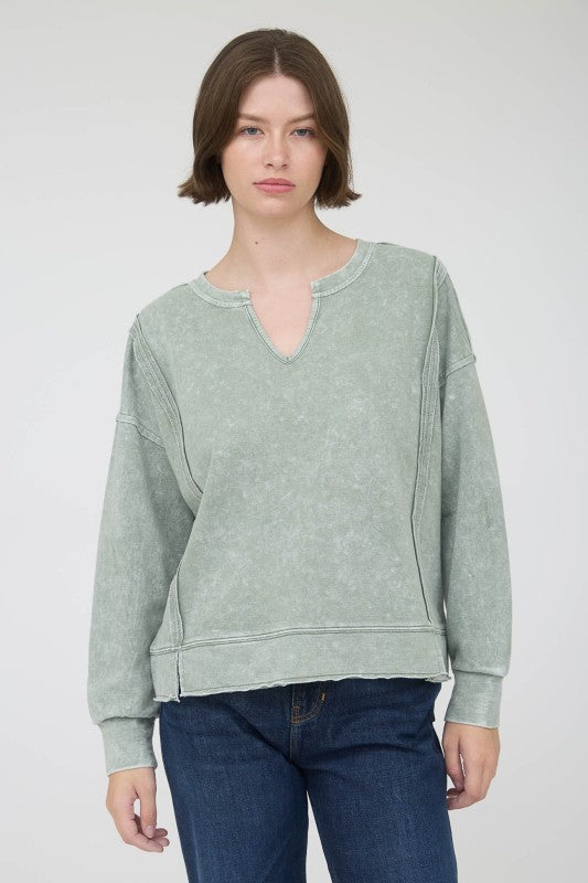 Moss Washed Split Neck Top