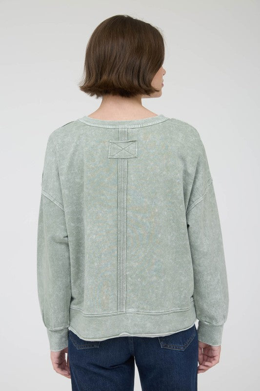 Moss Washed Split Neck Top