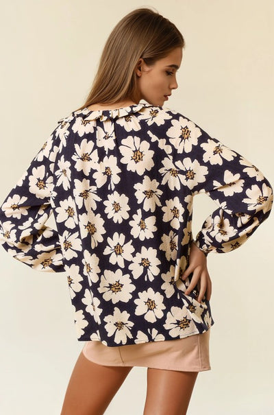 Black Floral Button Down Blouse