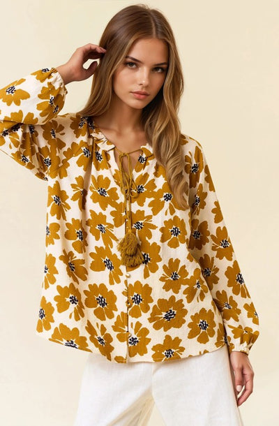Dijon Floral Button Down Blouse