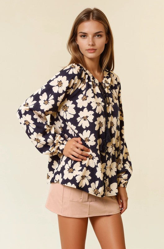 Black Floral Button Down Blouse