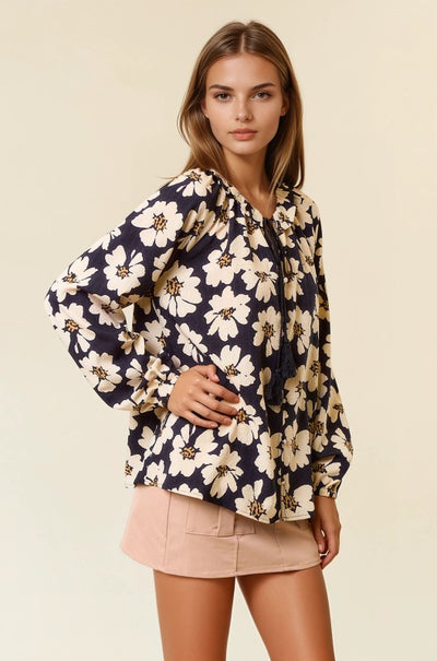 Black Floral Button Down Blouse