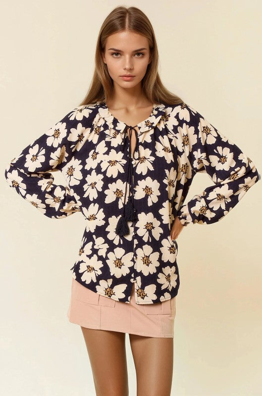 Black Floral Button Down Blouse