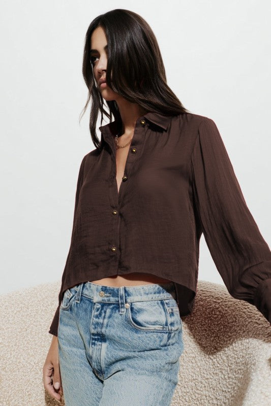 Chocolate Button Up Cropped Blouse