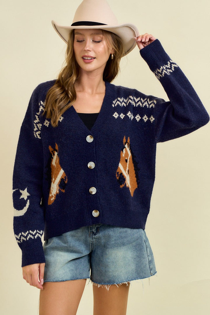Dark Indigo Horse Oversized Cardigan