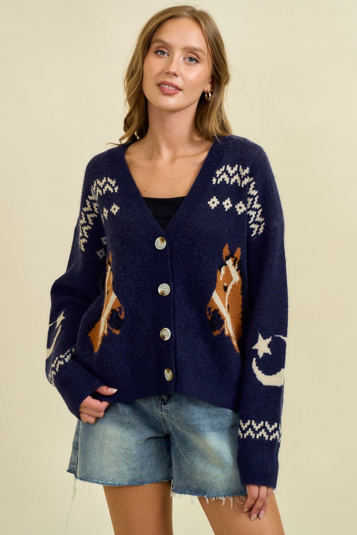 Dark Indigo Horse Oversized Cardigan