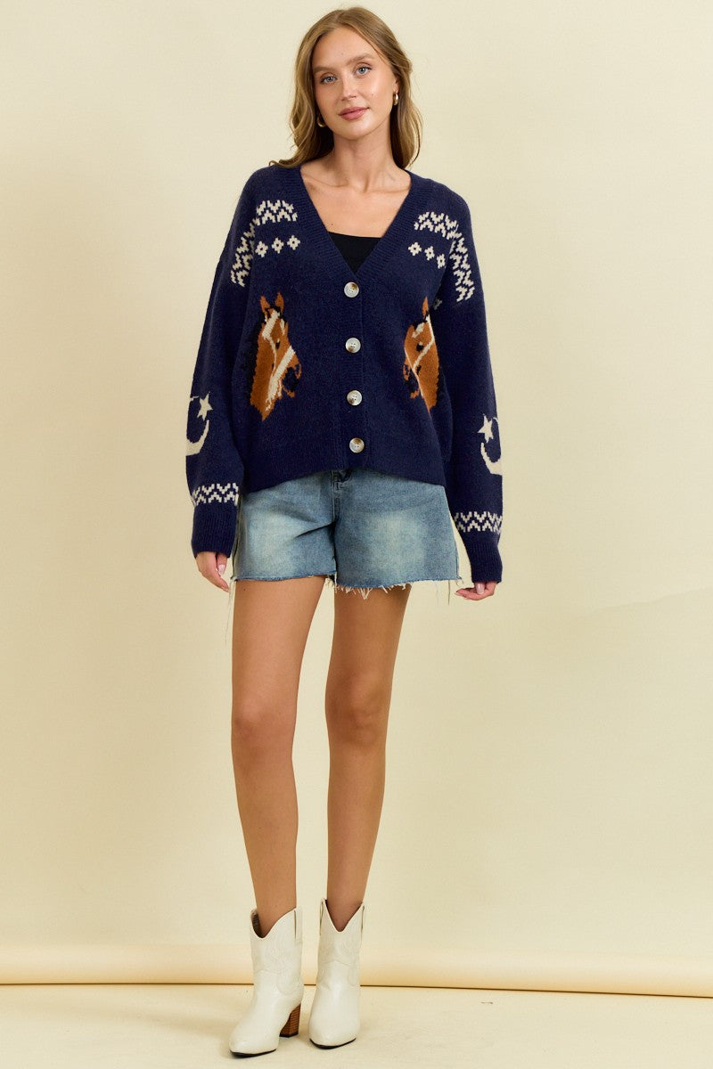 Dark Indigo Horse Oversized Cardigan