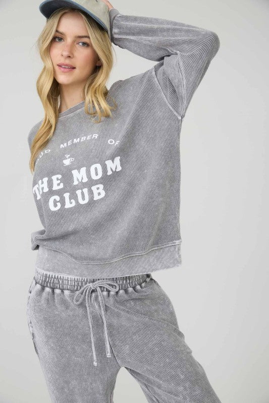 Charcoal Mom Club Graphic Knit Top