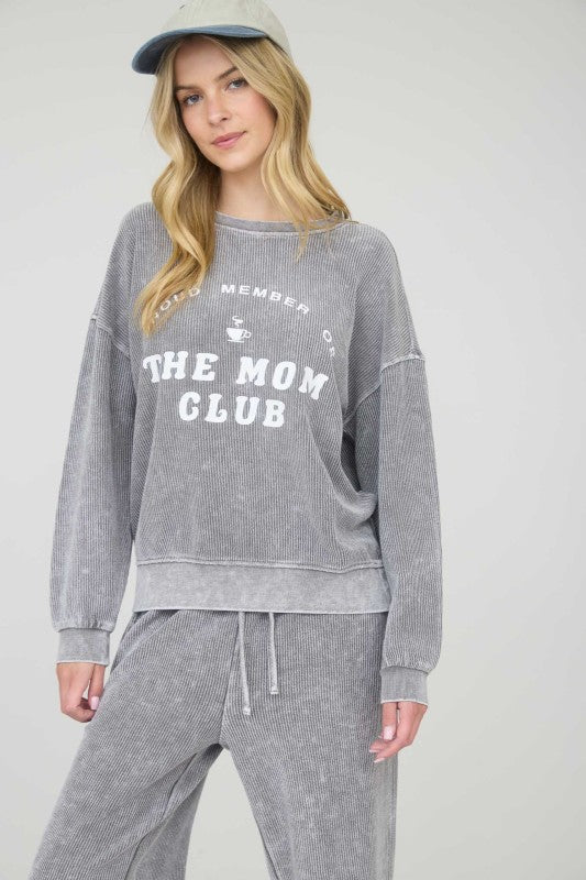 Charcoal Mom Club Graphic Knit Top