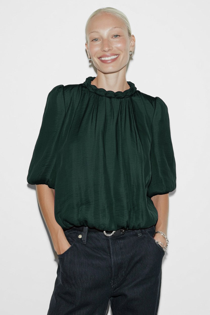 Forest Green Accent Neck Blouse