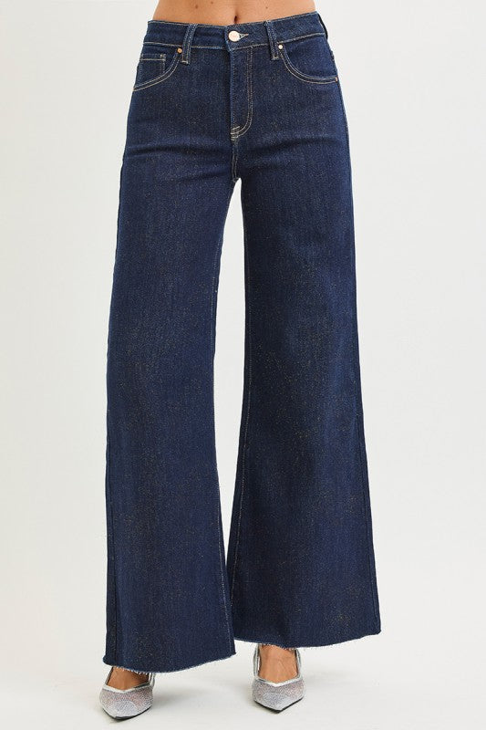 Risen Dark High Rise Wide Leg Jeans