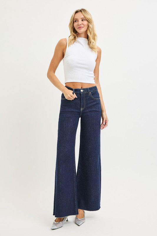 Risen Dark High Rise Wide Leg Jeans