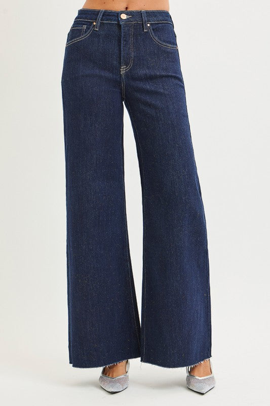 Risen Dark High Rise Wide Leg Jeans
