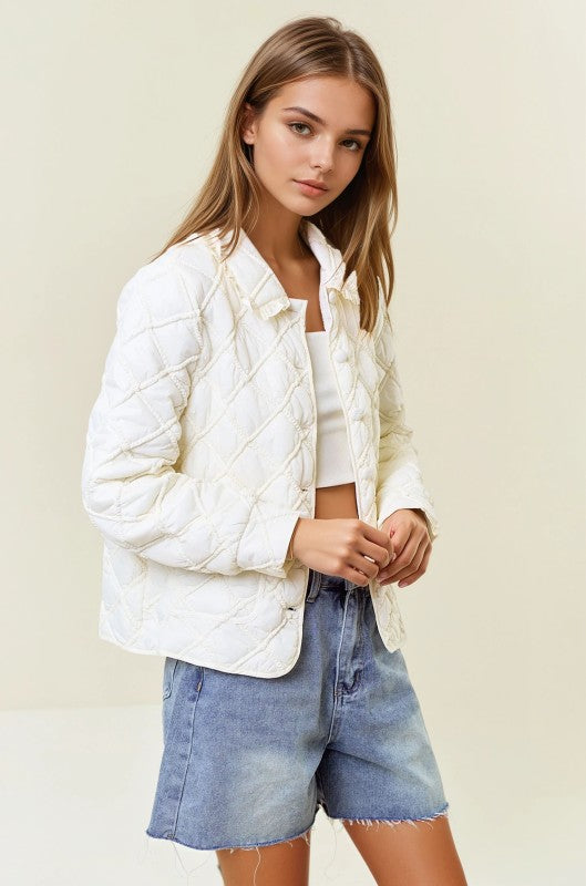 Ivory Quilted Button-down Jacket