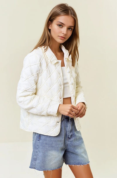 Ivory Quilted Button-down Jacket